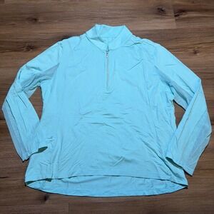 Ibkul Top Women XXL 1/4 Zip Shirt Vented Mesh Arms Blue Mock Long Sleeve Golf